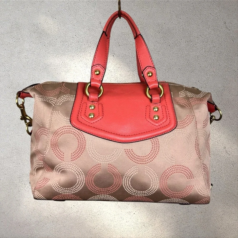 Coach F20027 Ashley Dotted Op Art Beige Orange Carryall Satchel Shoulder Bag